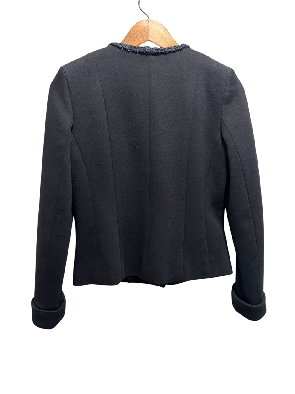 Chanel Uniform Black Cropped Jacket – Tweed Trim – Size 38 (Fits Small) - Picture 8 of 12